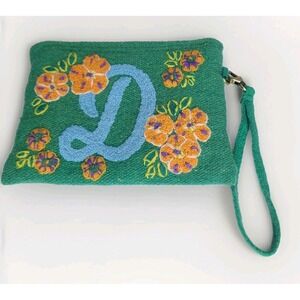 Jenny Krauss Embroidered Monogrammed‎ Cursive D Zippered Pouch
